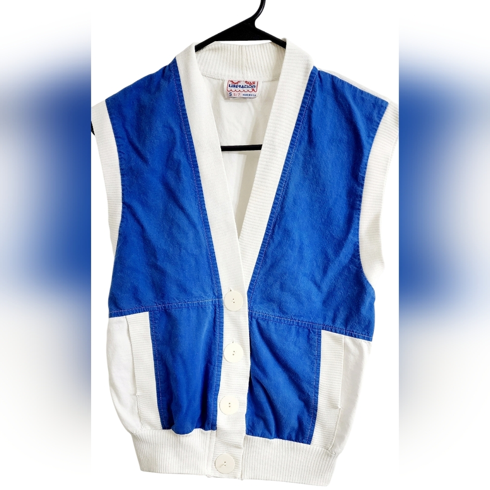 Women's vintage Liberation blue and white vest